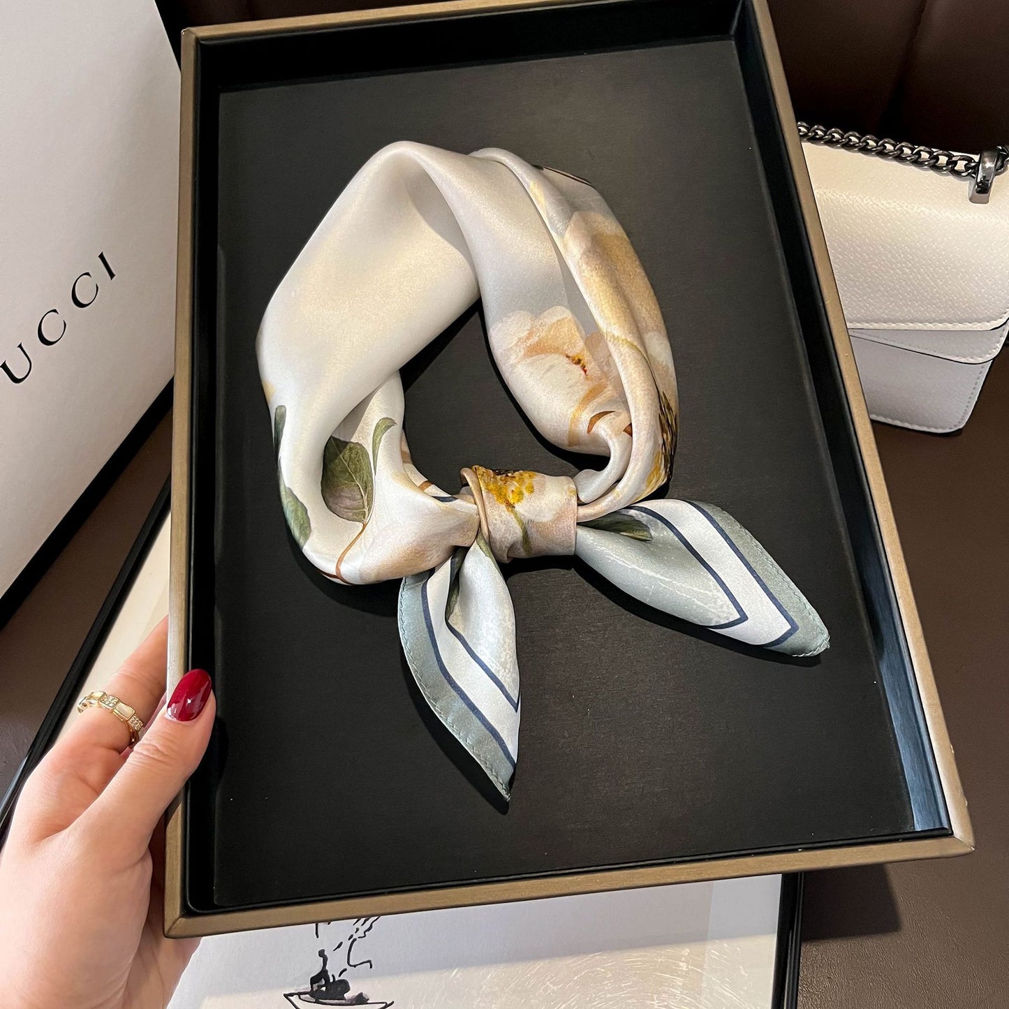 Beige Silk Square Scarf