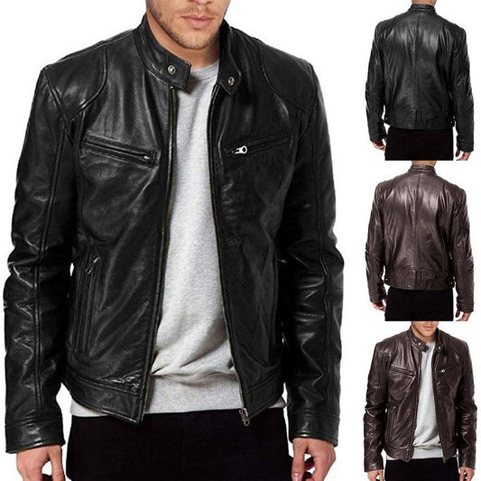 Zip-up Cardigan  Leather Jacket Fashion Pockets