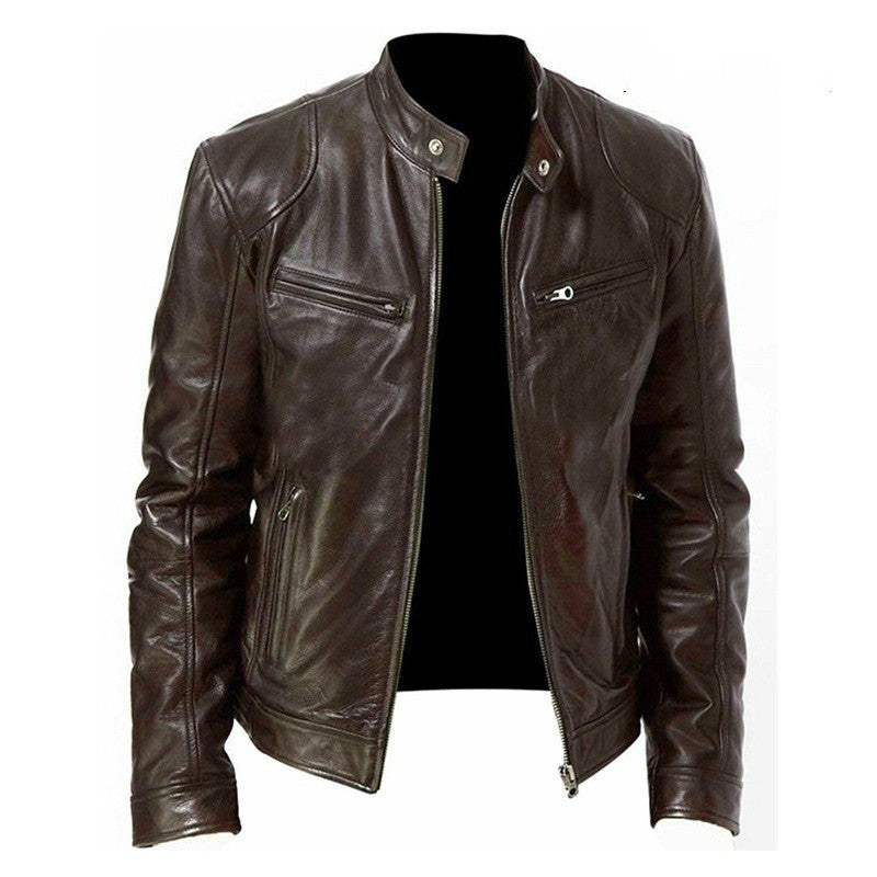 Zip-up Cardigan  Leather Jacket Fashion Pockets