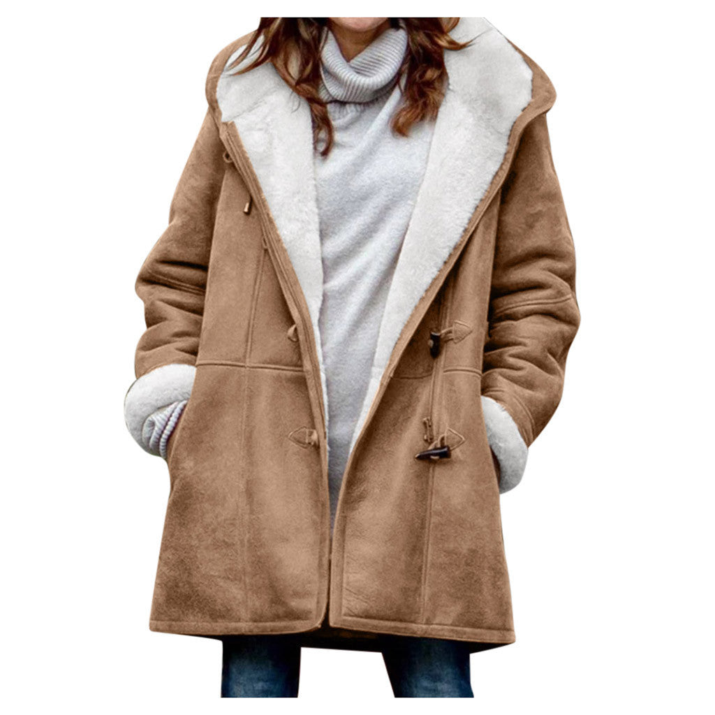 Warm Fleece Hooded buttoned jacket with pockets