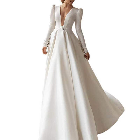 White Dress Satin Surface Was Thin And High French Temperament Dress Long Skirt