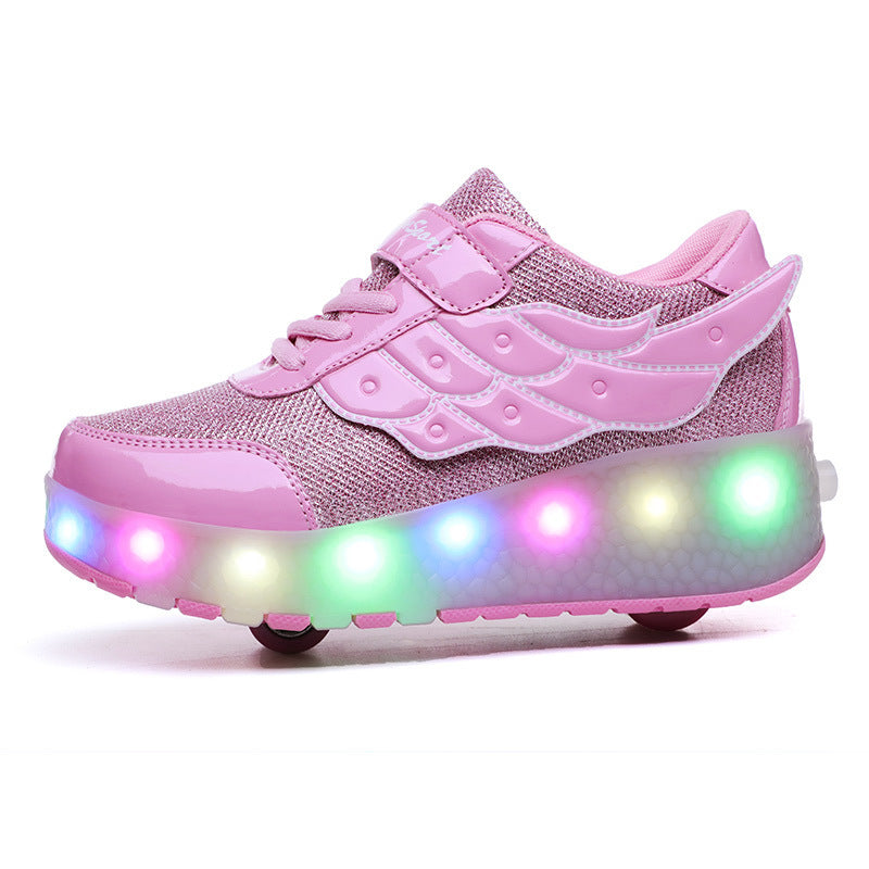 Teenage roller skates, double wheel charging lamp skates
