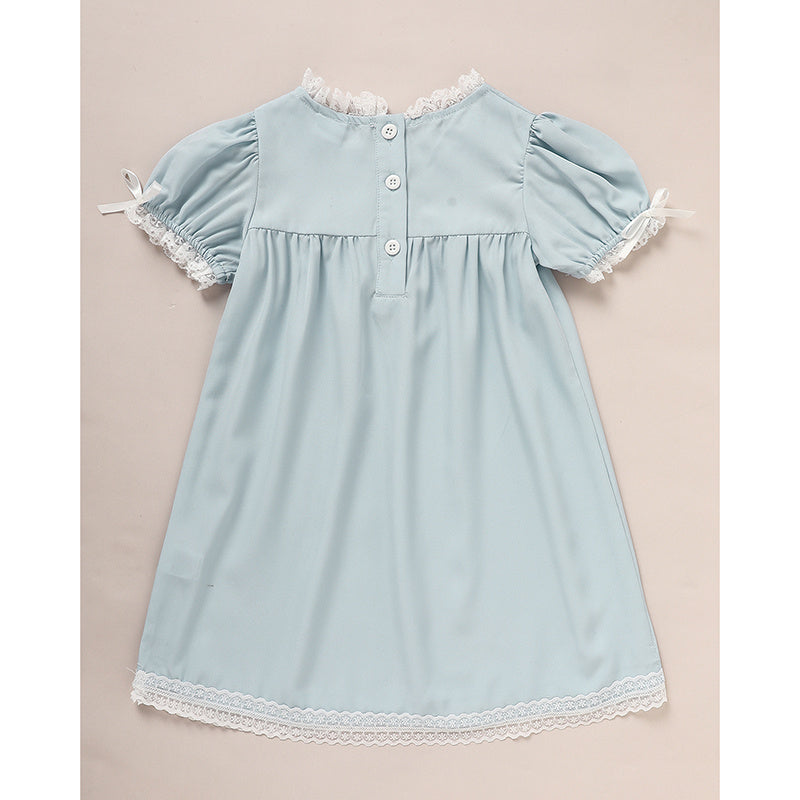 Toddler Girls Dress, Summer Lace Trim Puff Short Sleeves Crew Neck Princess Party Dress