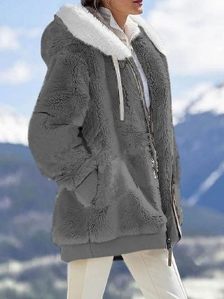 Fall And Winter Loose Plush Long Sleeves With Zippered Pockets And Hooded Warm Jacket