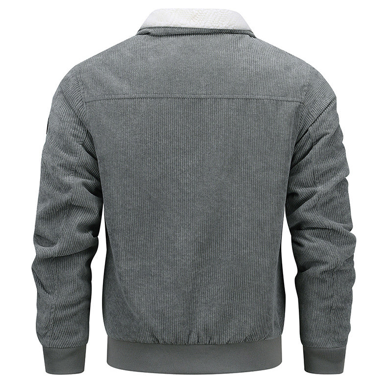 Lapel Fleece Jacket With Pockets Warm Thicken Cotton Coat Men's Clothing