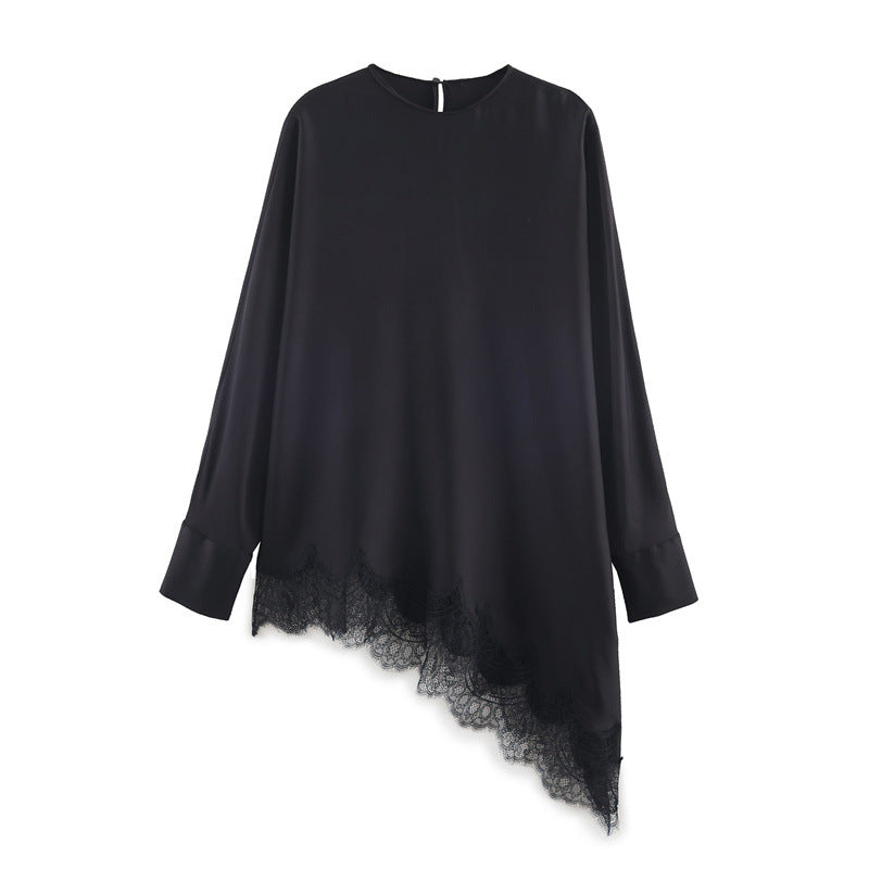 Loose-fitting Solid-color Asymmetrical Shirt