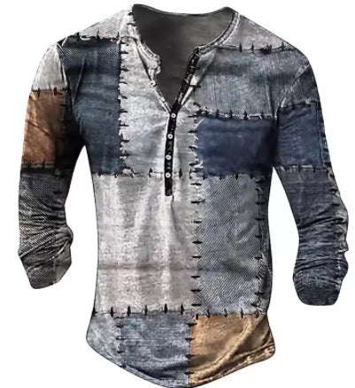 Button 3D Digital Printed Ethnic Pattern Printed Top