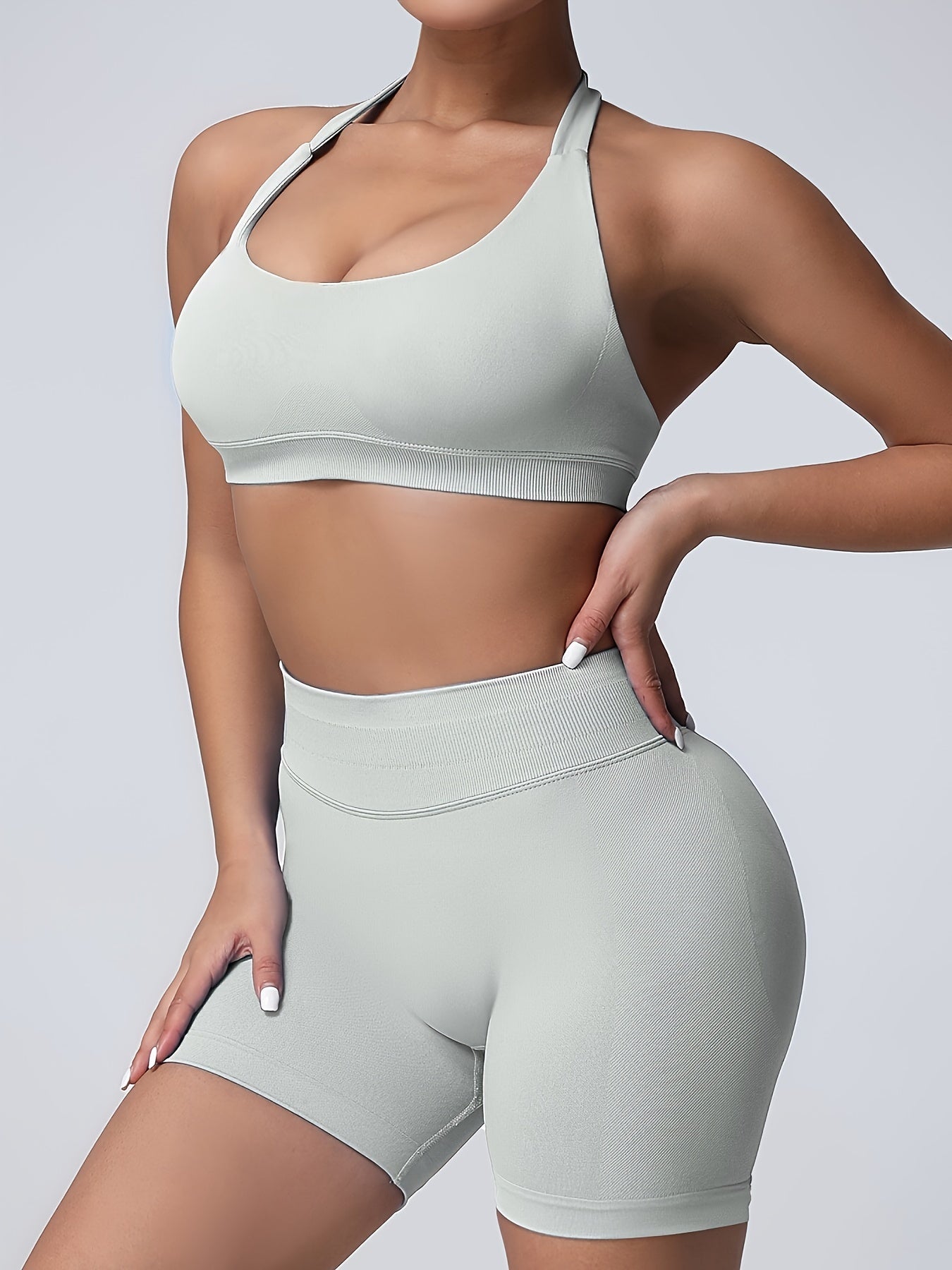 Women's Yoga Workout Set  Sports Bra High-Waist Shorts  Quick-Dry  Breathable