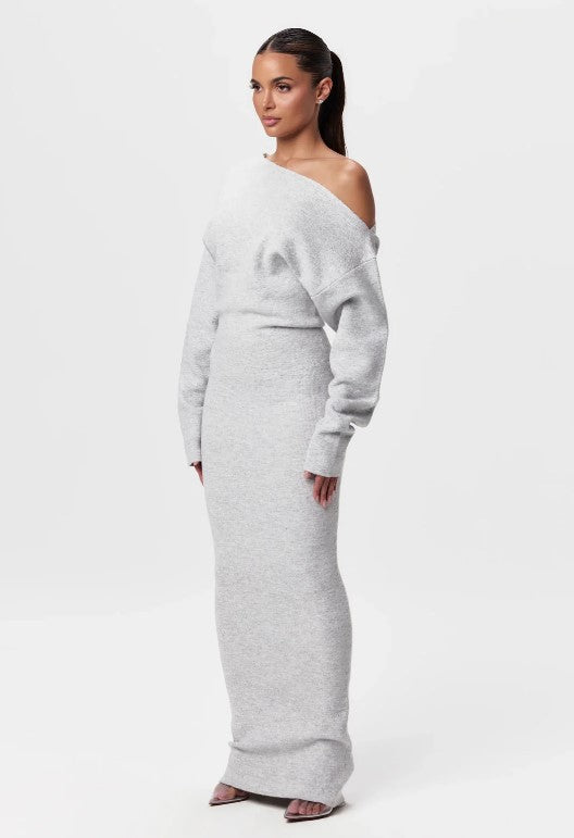 Slim Long Sleeve Knitted Dress  Off-shoulder Bodycon