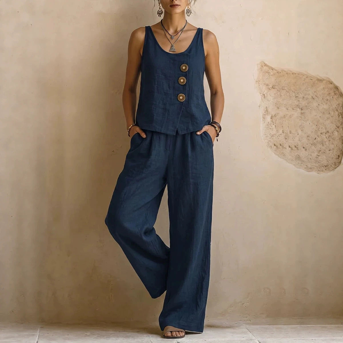 Casual Sleeveless Tank Top And Pants Set
