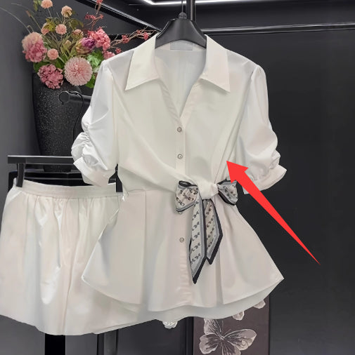 Short-sleeve Top Petite Shirt Fitted-waist Blouse