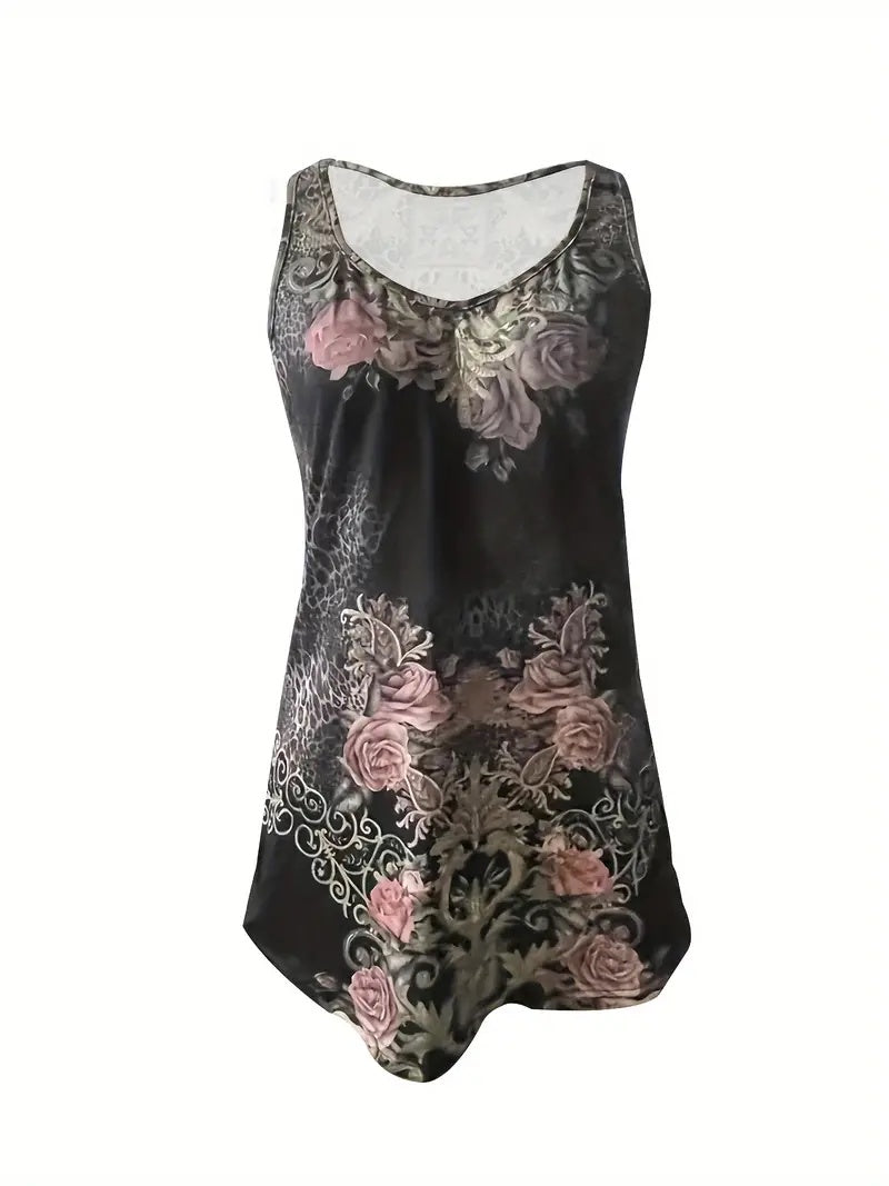 Summer New Casual Sleeveless Top Floral Print Fashion Tank