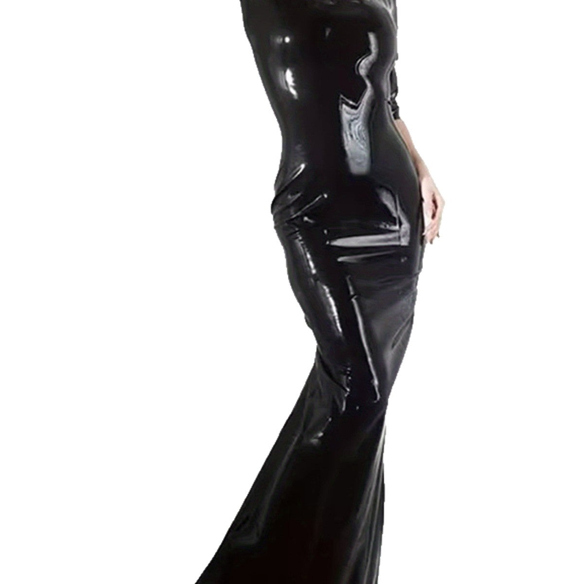 Mirror-finish Leather  Sheath Maxi Dress