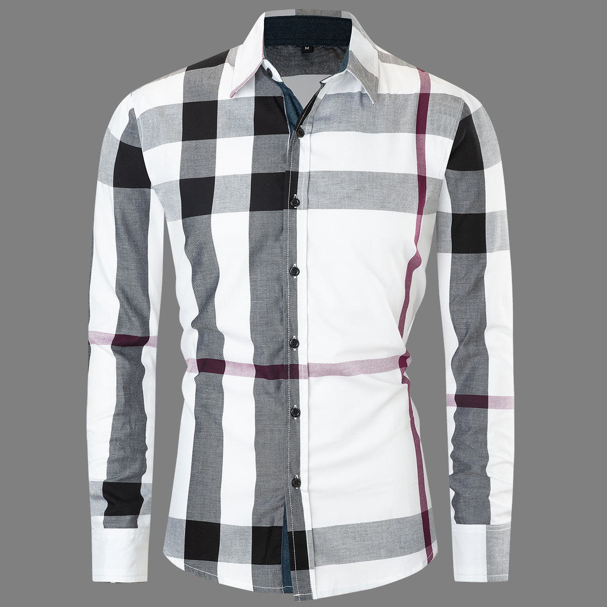 Men's Cotton Long Sleeve Color Plaid Shirt