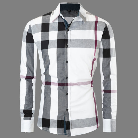 Men's Cotton Long Sleeve Color Plaid Shirt