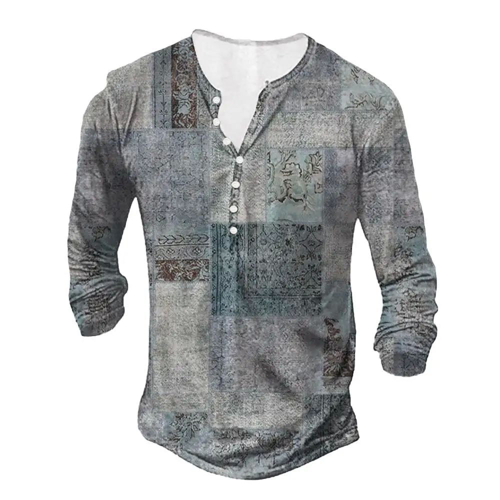 Button 3D Digital Printed Ethnic Pattern Printed Top