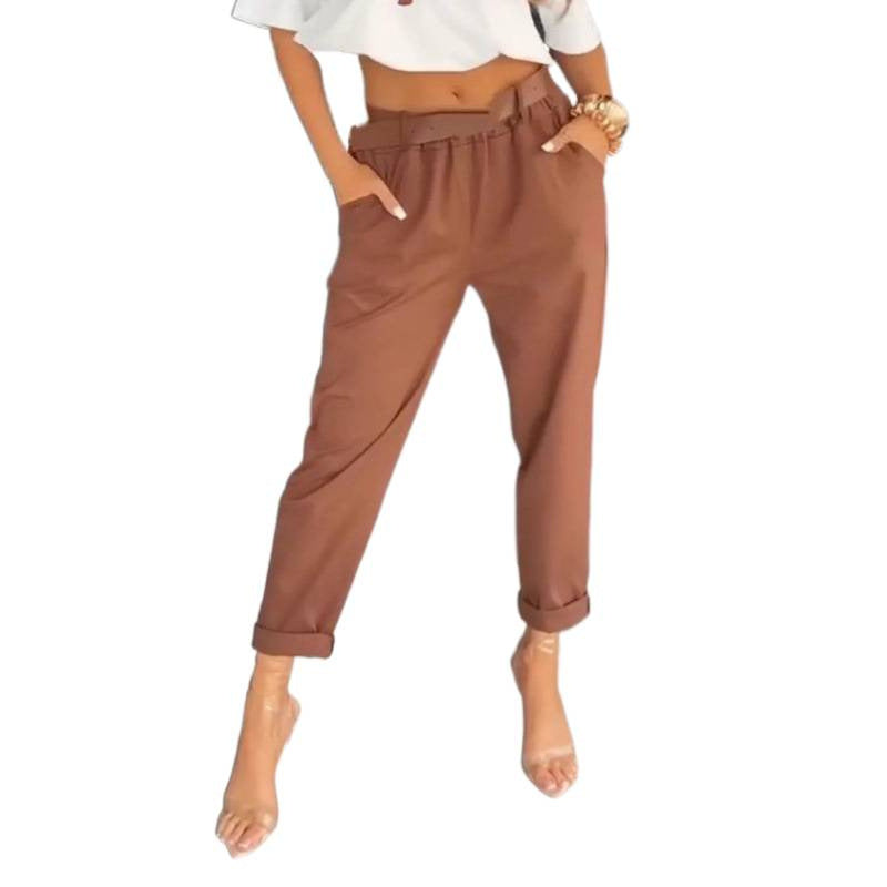 Solid-color Pocketed Slim-fit Casual Pants