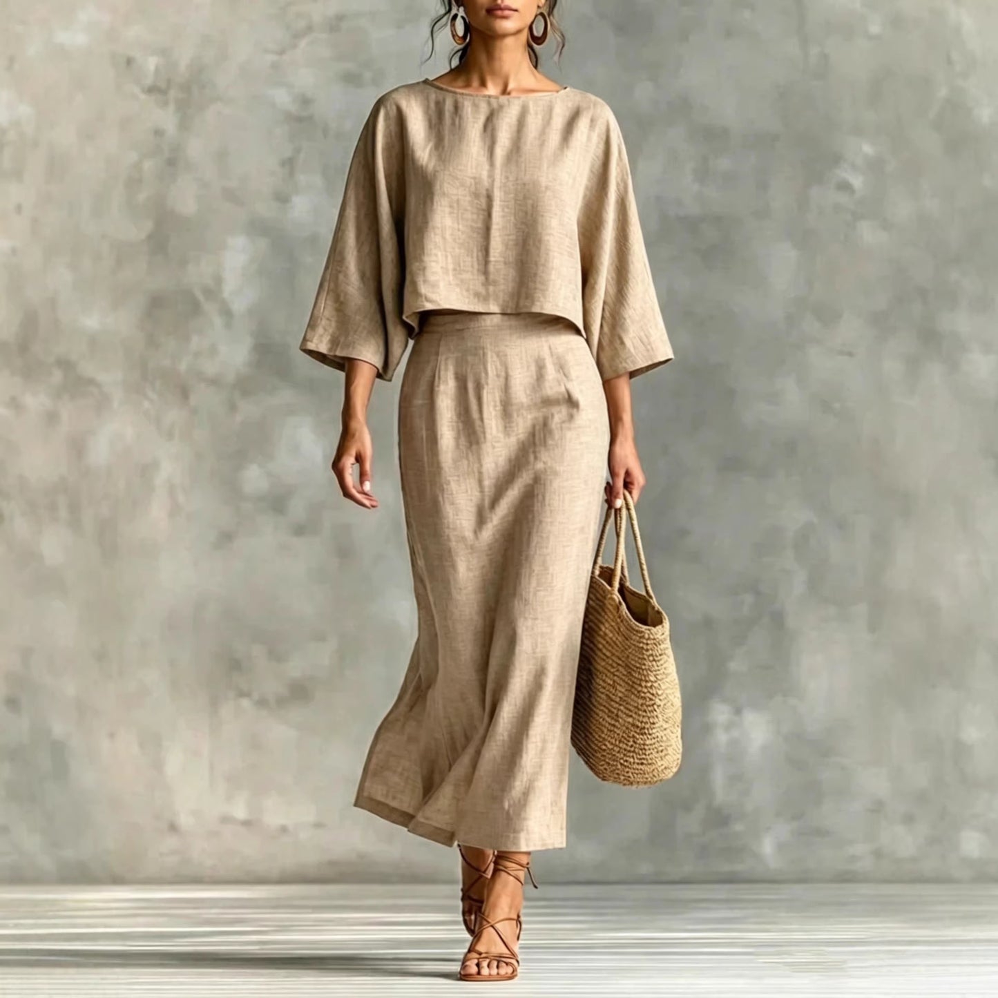 High-Waisted Midi Skirt And Loose Top Set