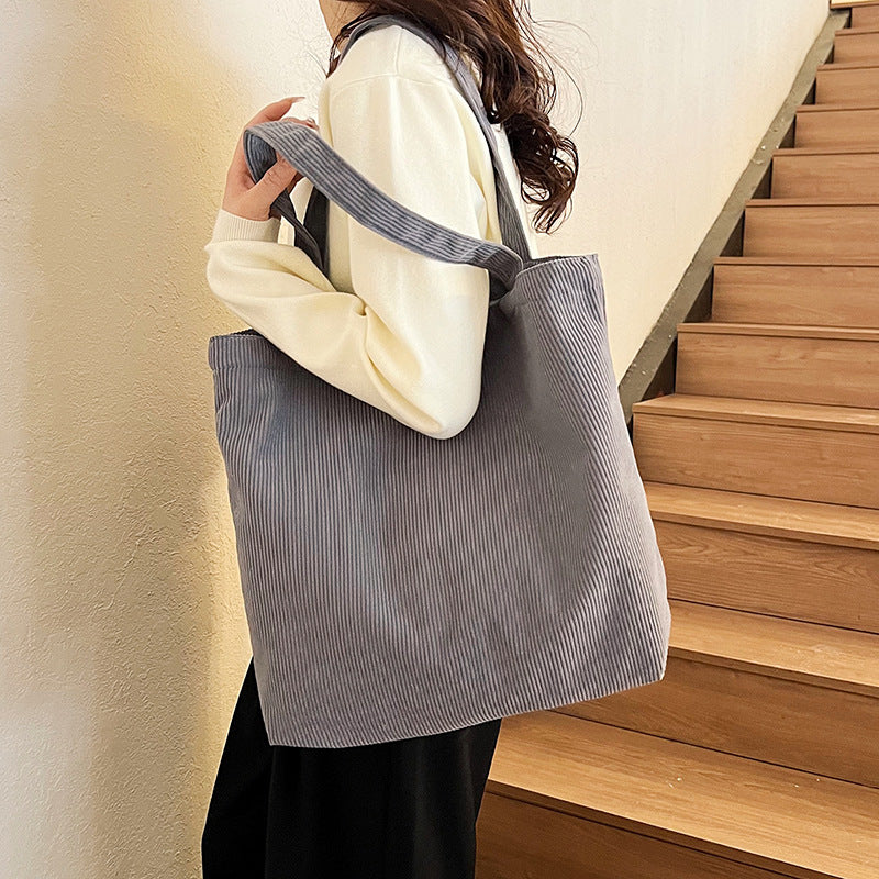 Large-Capacity Corduroy Tote Bag