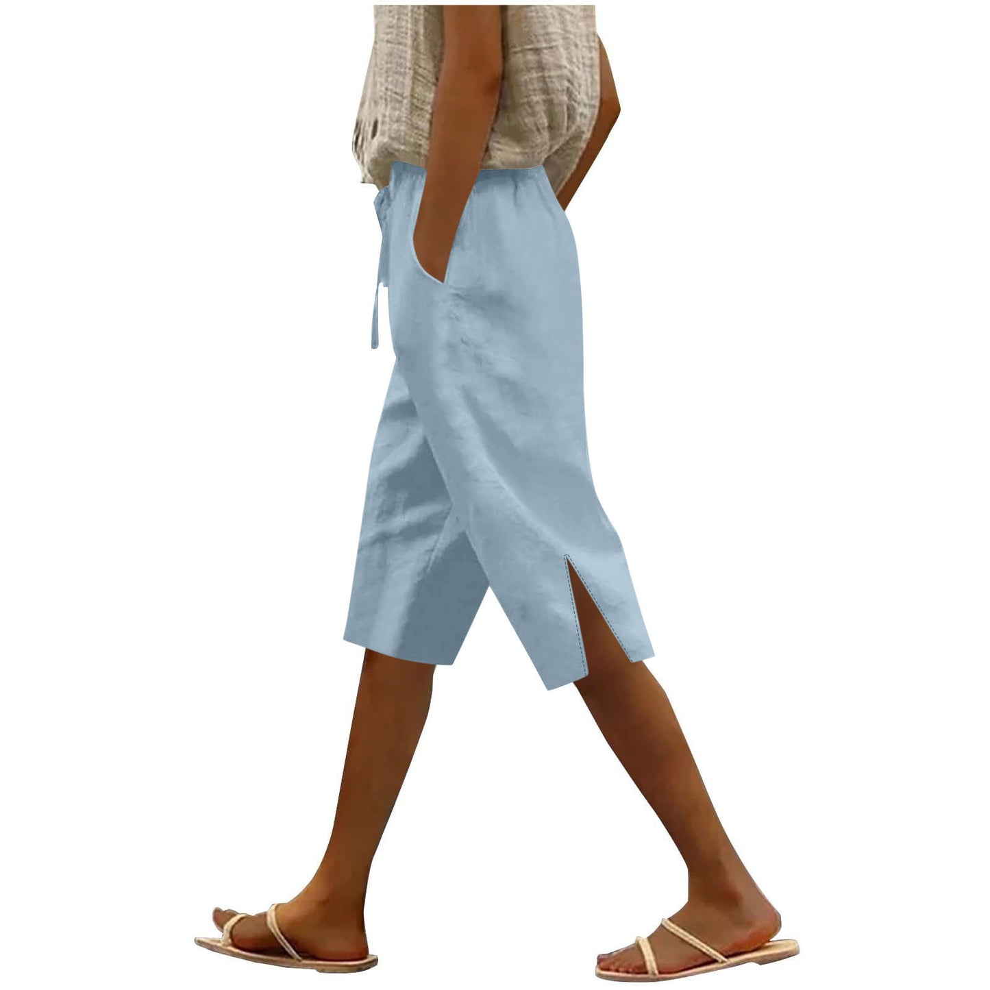 Split Mid-length Pants Casual Elastic Waist