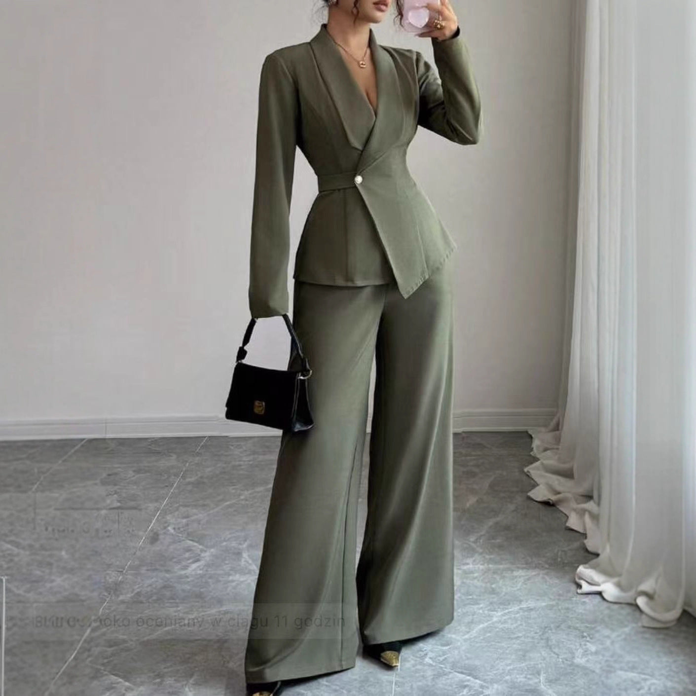 Solid-color Long-sleeve Straight-leg Pants Set