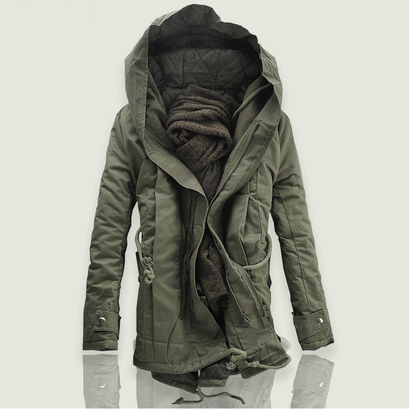 Men's plus size hooded mid-length cotton