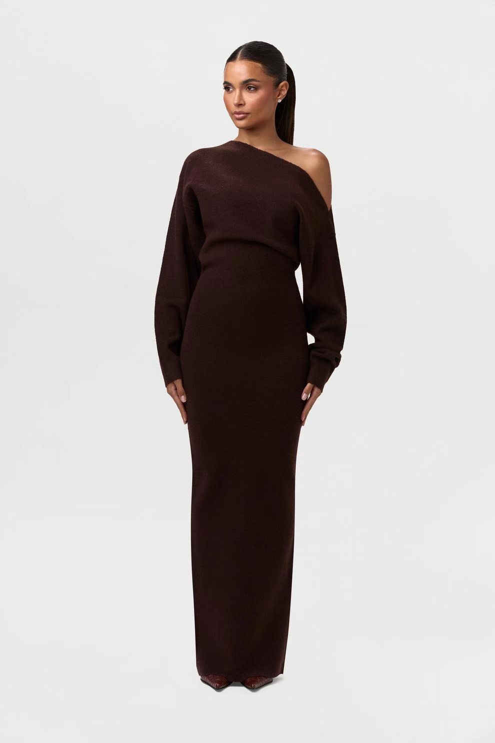 Slim Long Sleeve Knitted Dress  Off-shoulder Bodycon