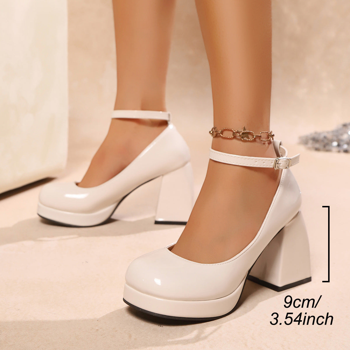 Yellow Chunky Heel Pearl High Heels