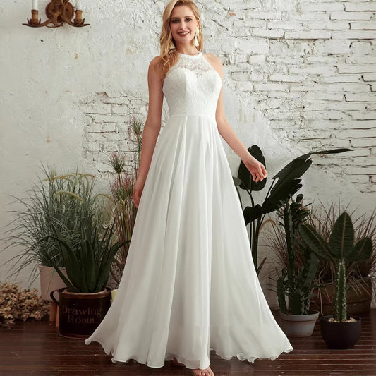 Solid-color Sleeveless Halter Dress