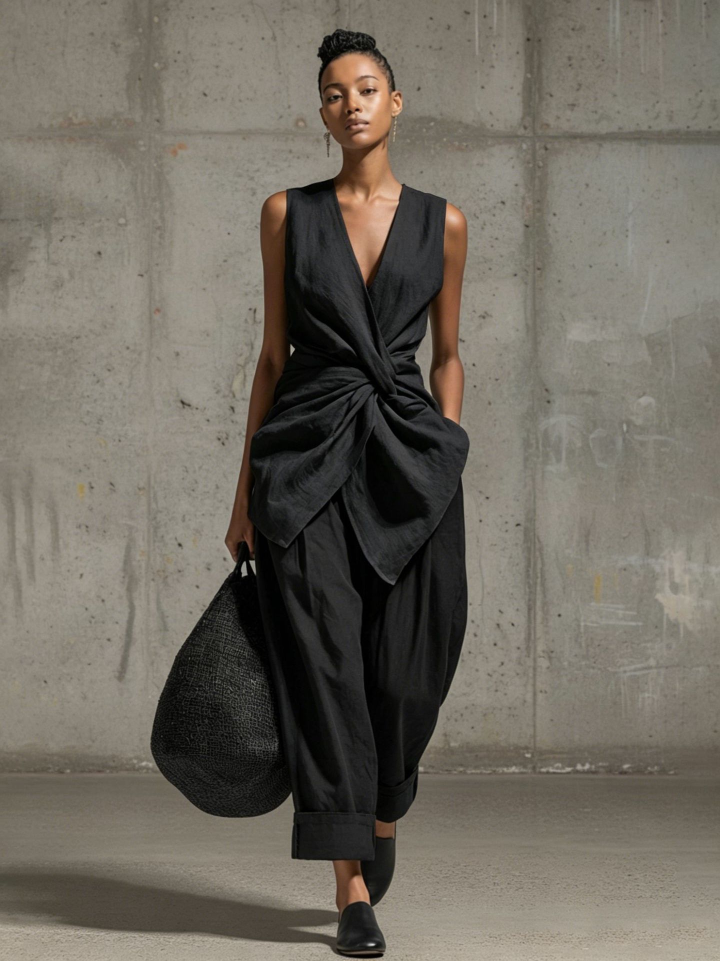 Tie-front V-neck Sleeveless Top Wide-leg Pantsuit