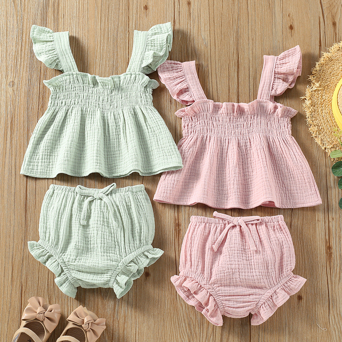 Girls' Solid Color Sling Top pants set