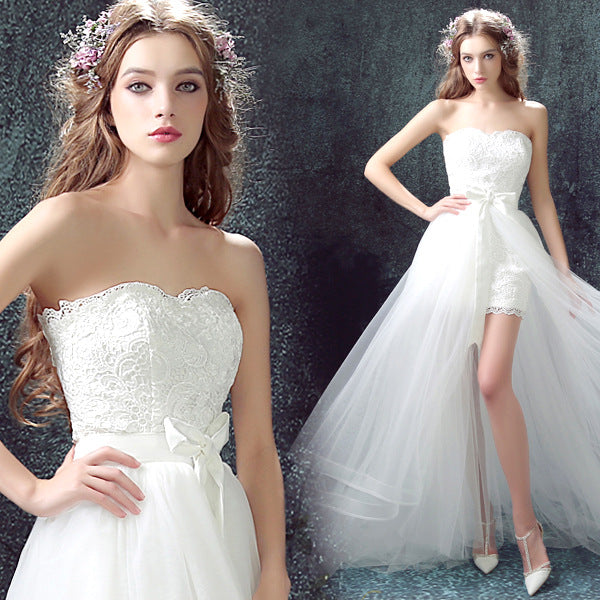 Detachable Skirt Mermaid Tulle Lace Appliques Short Wedding Dress