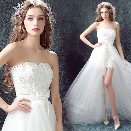 Detachable Skirt Mermaid Tulle Lace Appliques Short Wedding Dress