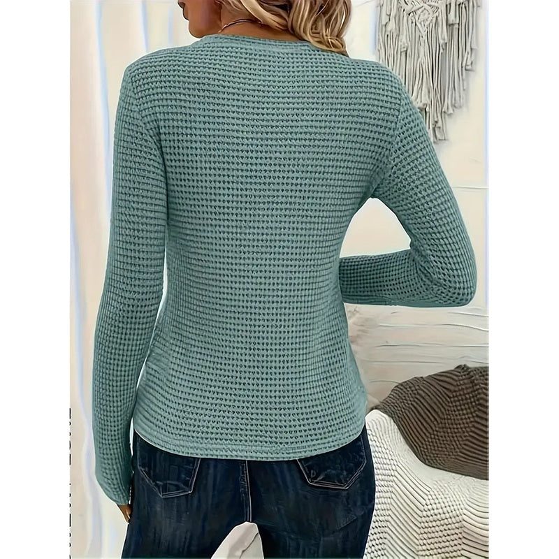 2 Pack Womens Waffle Knit Tops Long Sleeve Crewneck Shirts Business Casual Blouses Basic Shirts
