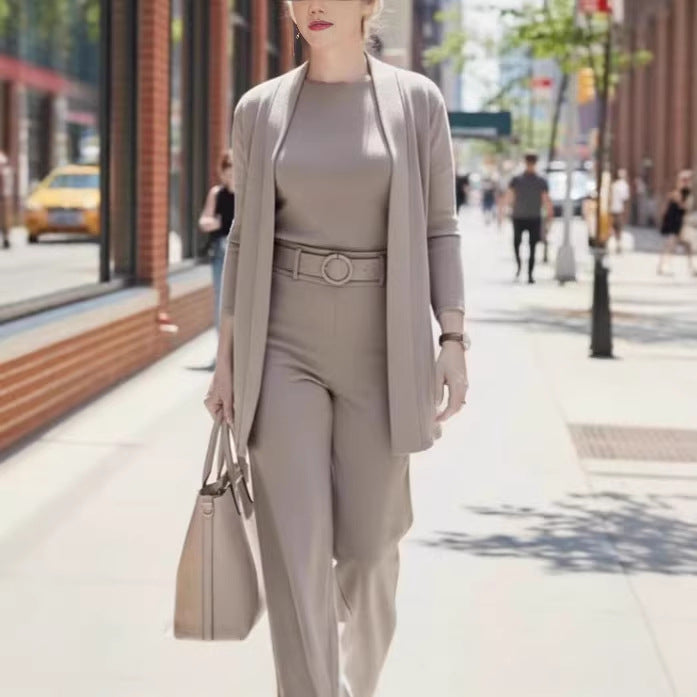 3-Piece Solid-Color Crew-Neck Long-Sleeve Top Set