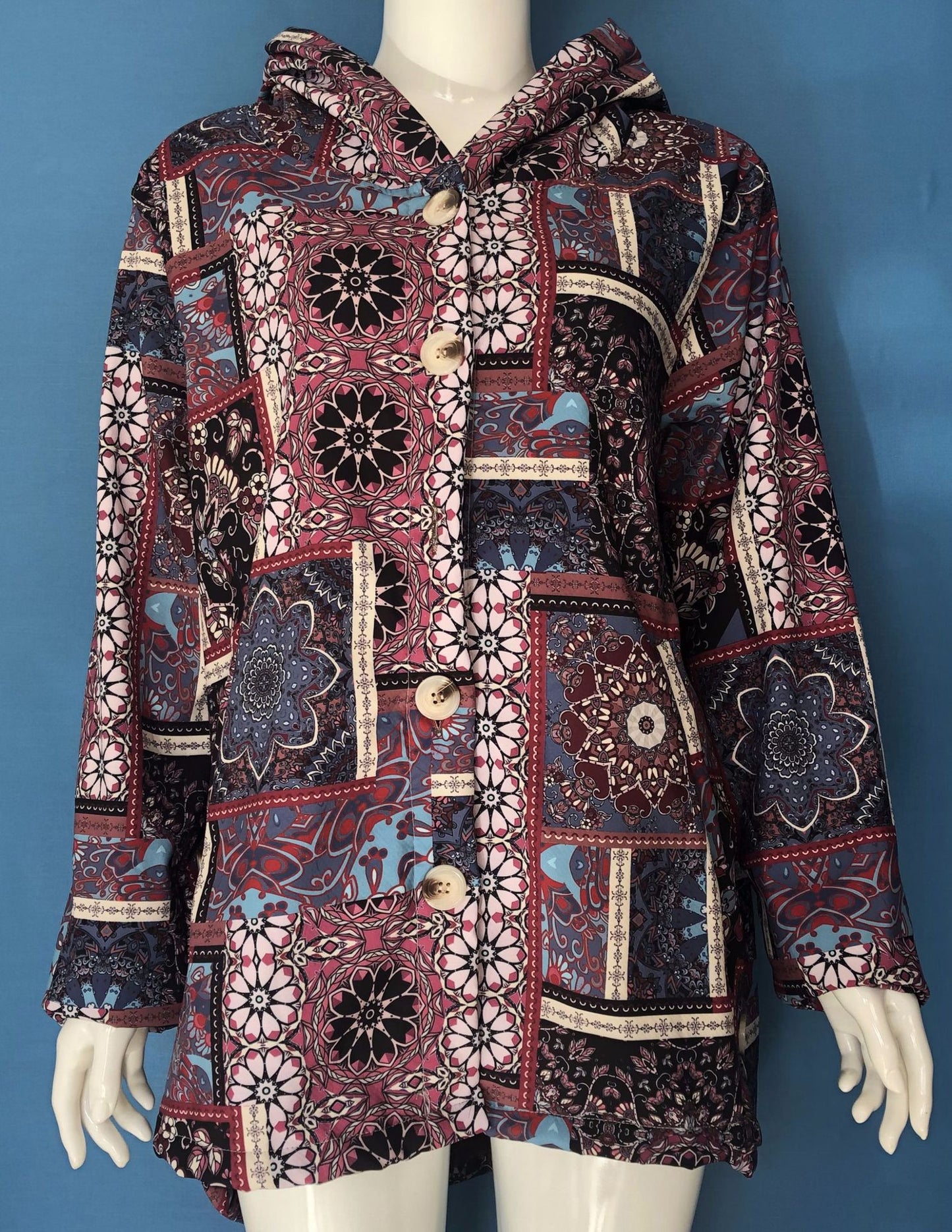 Cotton and linen hooded mid-length coat