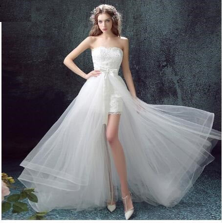 Detachable Skirt Mermaid Tulle Lace Appliques Short Wedding Dress