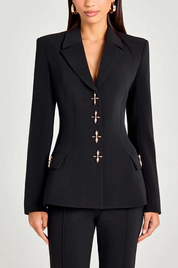 Solid-Colored  Long-Sleeve Blazer