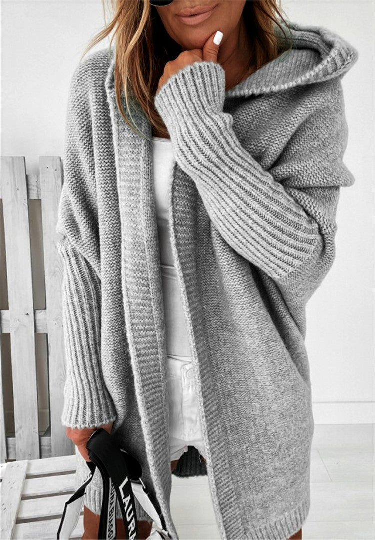 Fashion Bat Sleeve Hooded Cardigan Oversized Loose