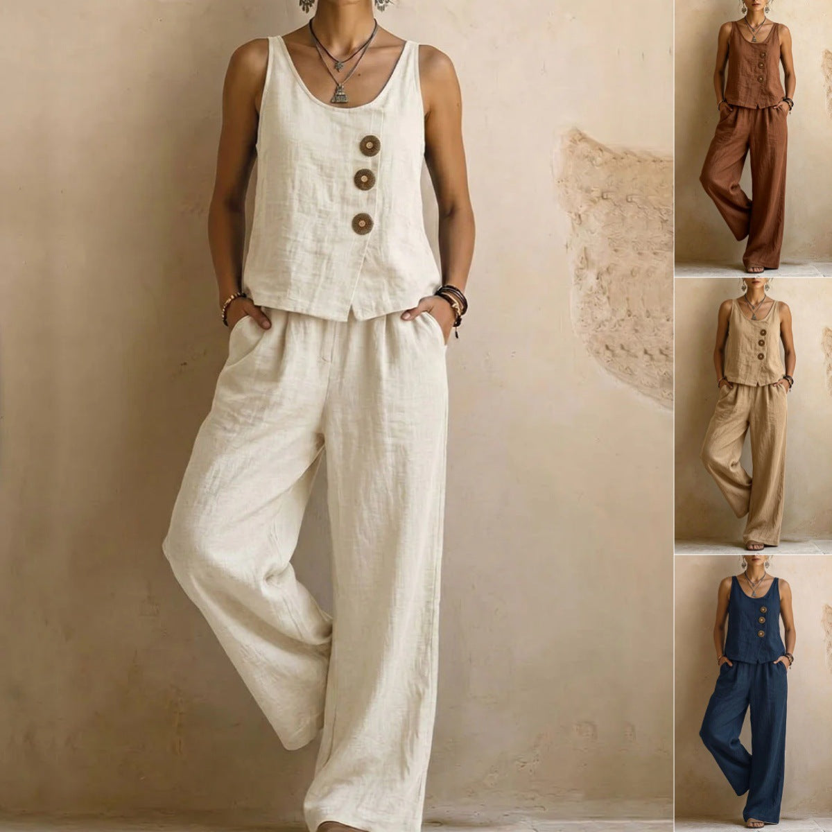 Casual Sleeveless Tank Top And Pants Set
