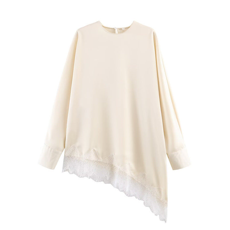 Loose-fitting Solid-color Asymmetrical Shirt