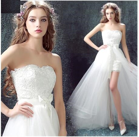 Detachable Skirt Mermaid Tulle Lace Appliques Short Wedding Dress