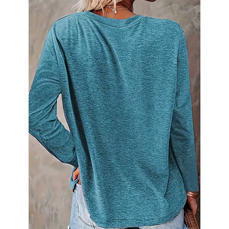 Women's Heart & Dog Paw Print T-shirt, Cute Crew Neck Long Sleeve Top For Spring & Fall