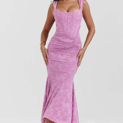 Off-shoulder Backless  Dress Purple Sleeveless Strapless Ruched Bodycon