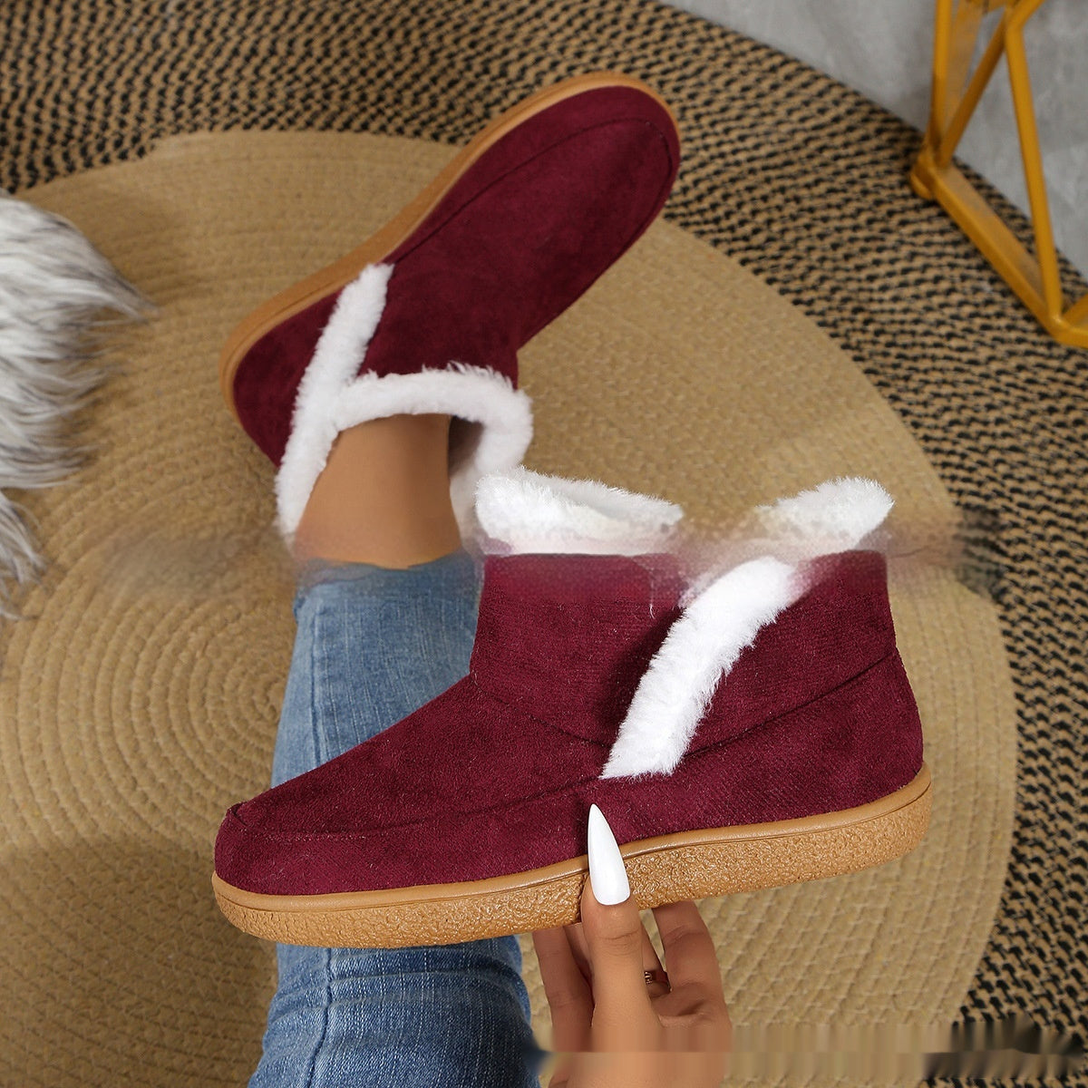 Insulated Cotton-padded Shoes Large Size Flat Bottom  Fleece Lined