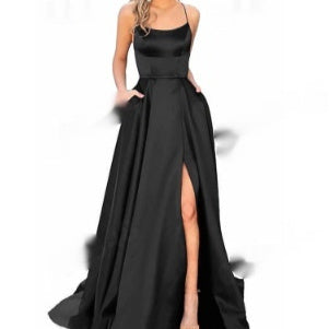 Solid Color Long Slimming And Shoulder Dress