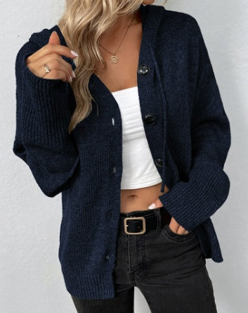 Hooded Sweater Women's Solid Color Cardigan