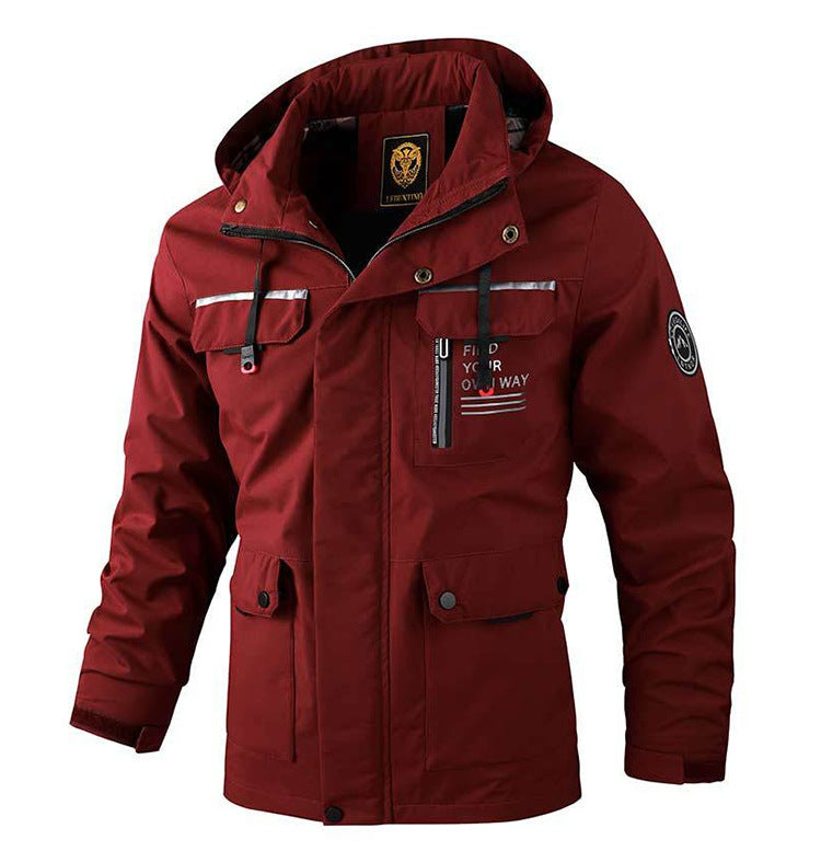 Hooded Jacket  Windproof Coat  With Multiple Pockets