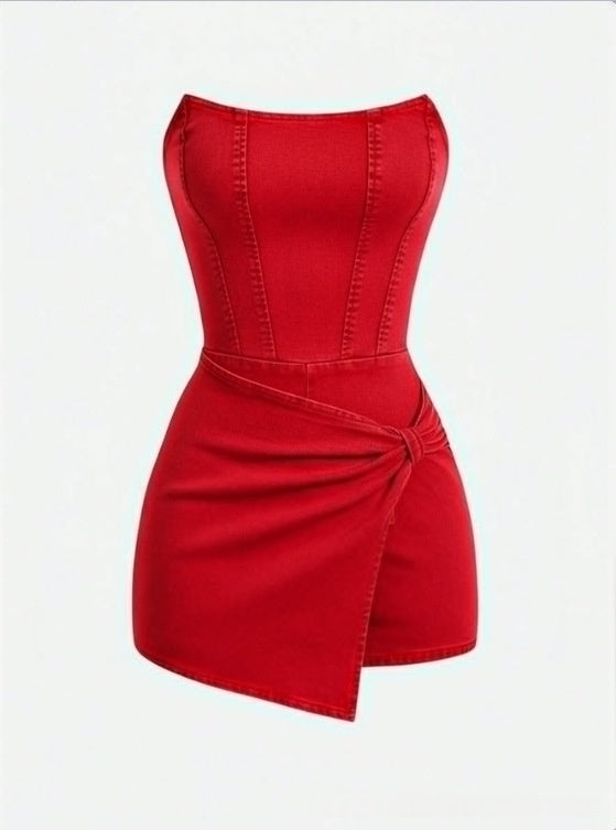 Tube-top Denim Jumpsuit Skirt