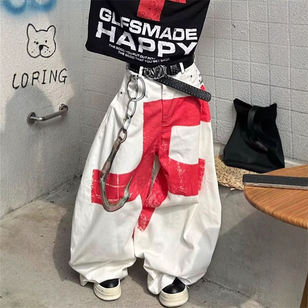 Graffiti Print Wide-leg Pants